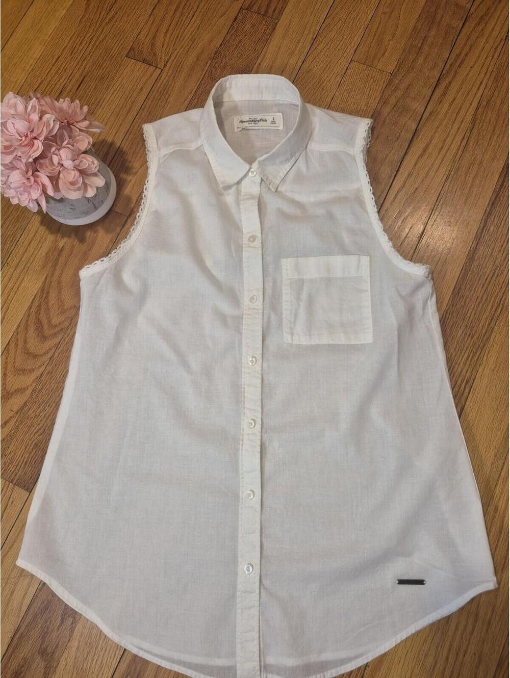 Vintage 100% Cotton Button Down White Sleeveless Blouse Sm Boho Peasant Cottage